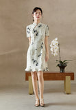 Francesca Beige Floral Slim-Fit Cheongsam Dress