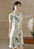 Francesca Beige Floral Slim-Fit Cheongsam Dress