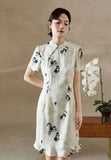 Francesca Beige Floral Slim-Fit Cheongsam Dress