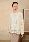 Leonora Beige Lace Jacquard Cheongsam Top