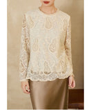 Leonora Beige Lace Jacquard Cheongsam Top