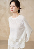Tanzanite White Cotton Embroidered Cheongsam Top