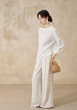 Tanzanite White Cotton Embroidered Cheongsam Top