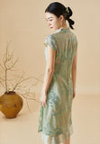 Anastasia Green Pink Embroidered Cheongsam Dress