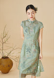 Anastasia Green Pink Embroidered Cheongsam Dress