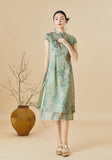 Anastasia Green Pink Embroidered Cheongsam Dress