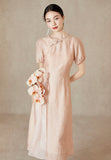 Esteemed Pink Jacquard Cheongsam Dress
