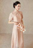 Esteemed Pink Jacquard Cheongsam Dress
