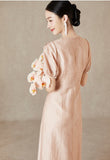 Esteemed Pink Jacquard Cheongsam Dress