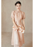 Esteemed Pink Jacquard Cheongsam Dress