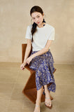 Tranquility Navy Gourd Flower Slit Cheongsam Skirt