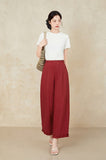 Seraphine Brown Red Ruffle Hem Casual Pants Cheongsam