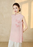 Maison Pink Navy Embroidered Cheongsam Top