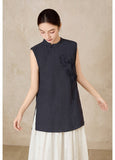 Maison Pink Navy Embroidered Cheongsam Top