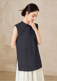 Maison Pink Navy Embroidered Cheongsam Top