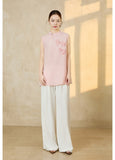Maison Pink Navy Embroidered Cheongsam Top
