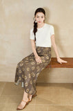 Dusk Brown Floral A-Line Cheongsam Skirt