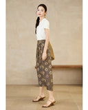 Dusk Brown Floral A-Line Cheongsam Skirt