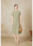 Mia Green Pleated High-Slit Cheongsam Dress