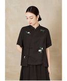 Francesca Black Cracked Texture Cheongsam Top