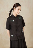 Francesca Black Cracked Texture Cheongsam Top