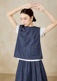 Desdemona Denim Blue Cheongsam Top