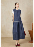Desdemona Denim Blue Cheongsam Top