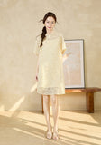 Taffeta Yellow Lace Embroidered Cheongsam Dress