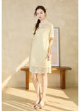 Taffeta Yellow Lace Embroidered Cheongsam Dress