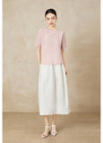Patrician White Pink Diagonal Collar Cheongsam Top