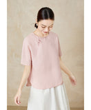 Patrician White Pink Diagonal Collar Cheongsam Top