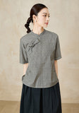 Thalia Black and White Plaid Cheongsam Top