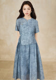 Cora Blue Jacquard Cheongsam Dress