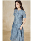 Cora Blue Jacquard Cheongsam Dress