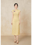 Raffaella Yellow Jacquard Long Cheongsam Dress