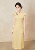 Raffaella Yellow Jacquard Long Cheongsam Dress