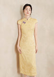 Raffaella Yellow Jacquard Long Cheongsam Dress