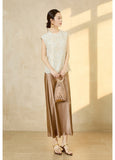Camellia Almond Beige Beaded Lace Cheongsam Top