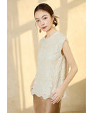 Camellia Almond Beige Beaded Lace Cheongsam Top