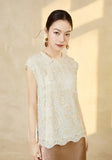 Camellia Almond Beige Beaded Lace Cheongsam Top