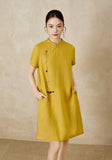 Sonnet Yellow A-Line Jacquard Cheongsam Dress