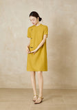 Sonnet Yellow A-Line Jacquard Cheongsam Dress