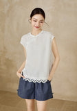 Villa White Lace Cheongsam Top