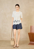 Daphne White Cotton Hollow Embroidered Cheongsam Top
