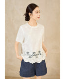 Daphne White Cotton Hollow Embroidered Cheongsam Top