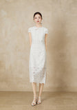 Estate White Lace Embroidered Cheongsam Dress