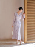 Nerissa Purple Smoke Floral Cheongsam Dress