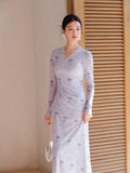 Nerissa Purple Smoke Floral Cheongsam Dress