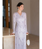 Nerissa Purple Smoke Floral Cheongsam Dress
