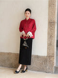 Wren Red Satin Jacquard Cheongsam Coat